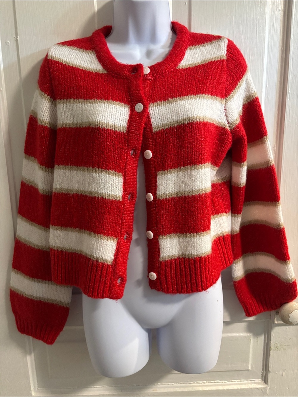 Nikka K cozy Red and White Striped Knit Cardigan Size S/P